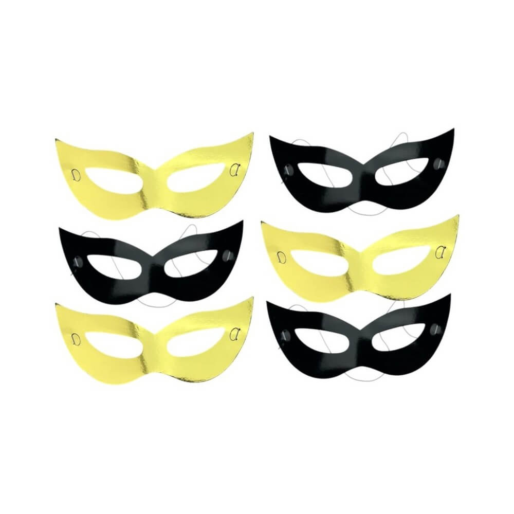 Lot de 6 Loups Or & Noir - 49004 - Masques