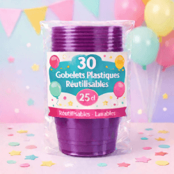 30 Gobelets pourpre 25 cl réutilisables - 142737 - Gobelets