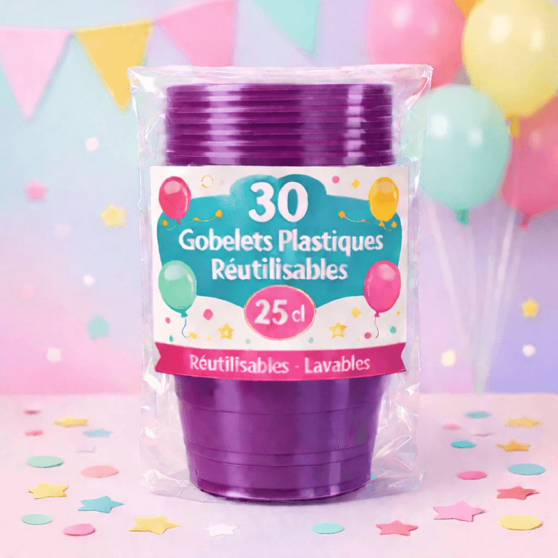 30 Gobelets pourpre 25 cl réutilisables - 142737 - Gobelets