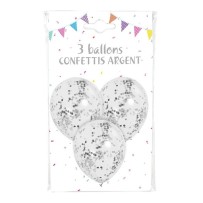 3 Ballons 30 cm Transparents Confettis Argent – Fiesta Factory à petit prix