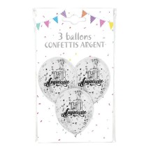 3 Ballons Joyeux Anniversaire Confettis Argent – Fiesta Factory à petit prix