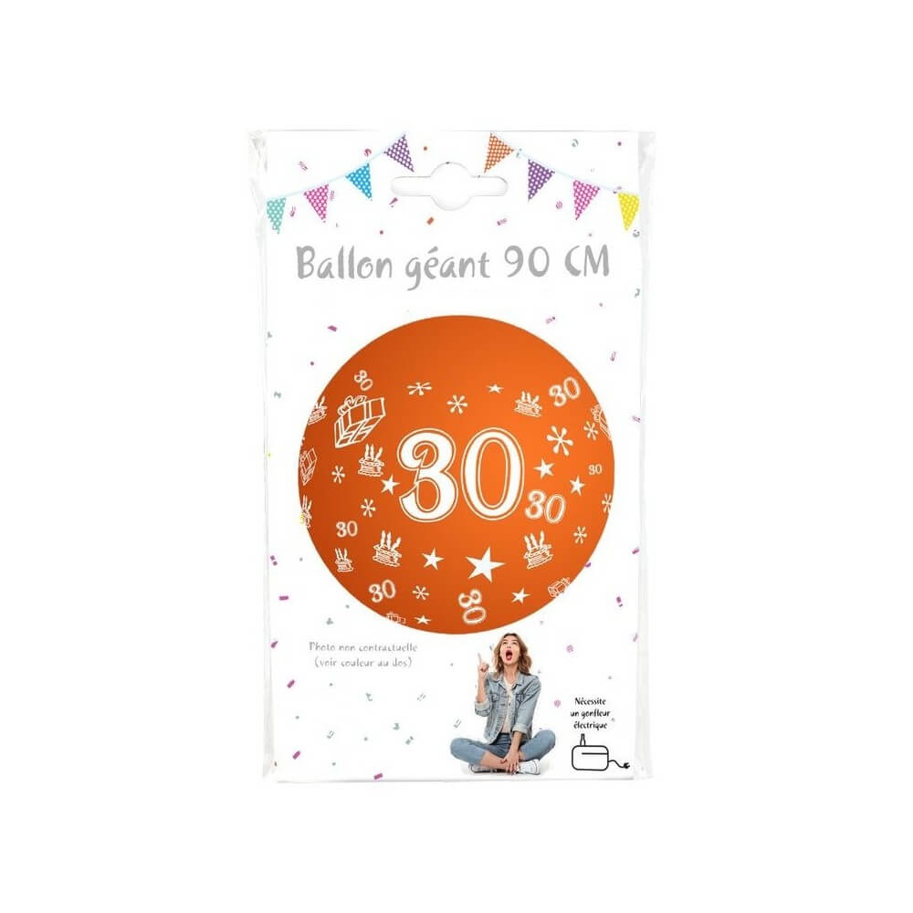Ballon géant 90 cm Chiffre 30 – Coloris aléatoires - 36389 - Ballons Géants