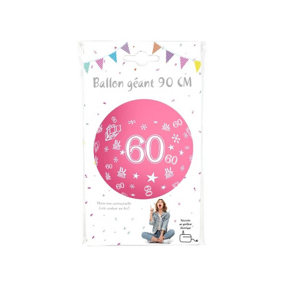 Ballon géant 90 cm Chiffre 60 – Coloris aléatoires - 36392 - Ballons Géants