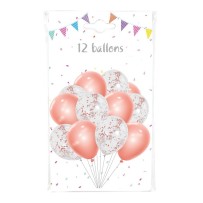 Pack 12 Ballons 30 cm : 6 Rose Gold + 6 Transparents Confettis Rose Gold – Fiesta Factory à petit prix