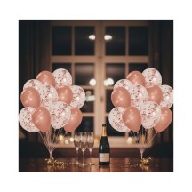 Pack 12 Ballons 30 cm : 6 Rose Gold + 6 Transparents Confettis Rose Gold – Fiesta Factory à petit prix