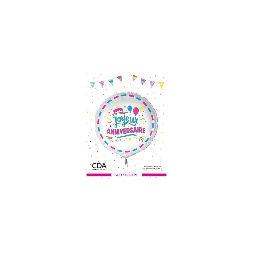Ballon Foil 45 cm JOYEUX ANNIVERSAIRE Multicolore - 36500-47 - Ballons aluminium