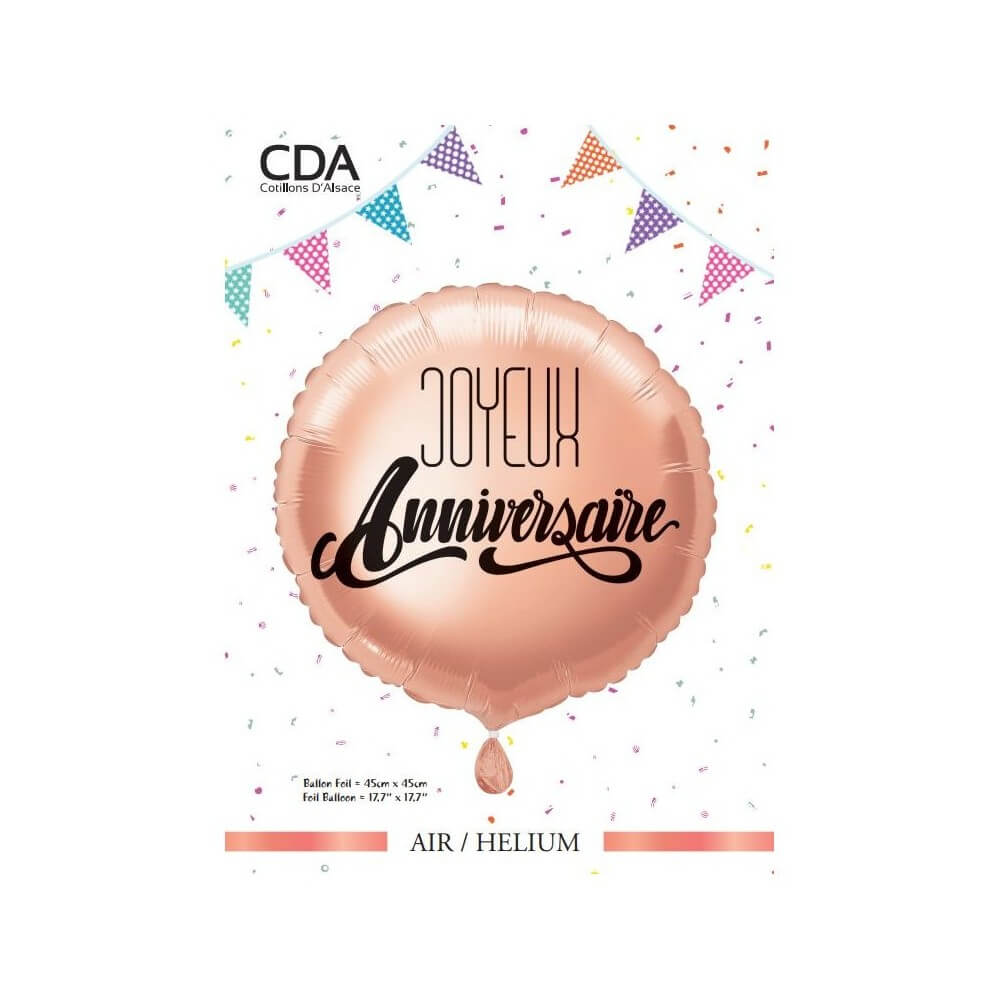 Ballon Foil 45 cm Joyeux Anniversaire Rose Gold - 36537 - Ballons aluminium