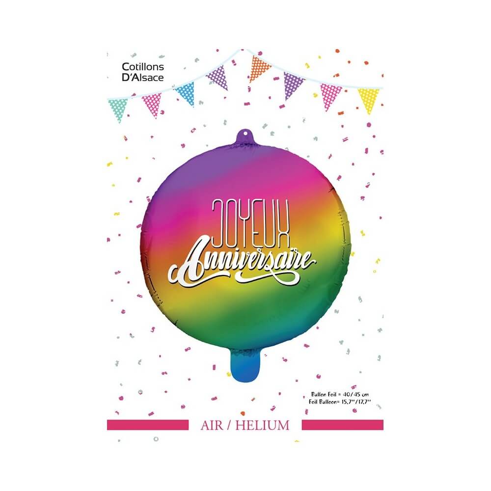 Ballon Foil 45 cm Joyeux Anniversaire Arc-en-Ciel Métallisé - 36501 - Ballons aluminium