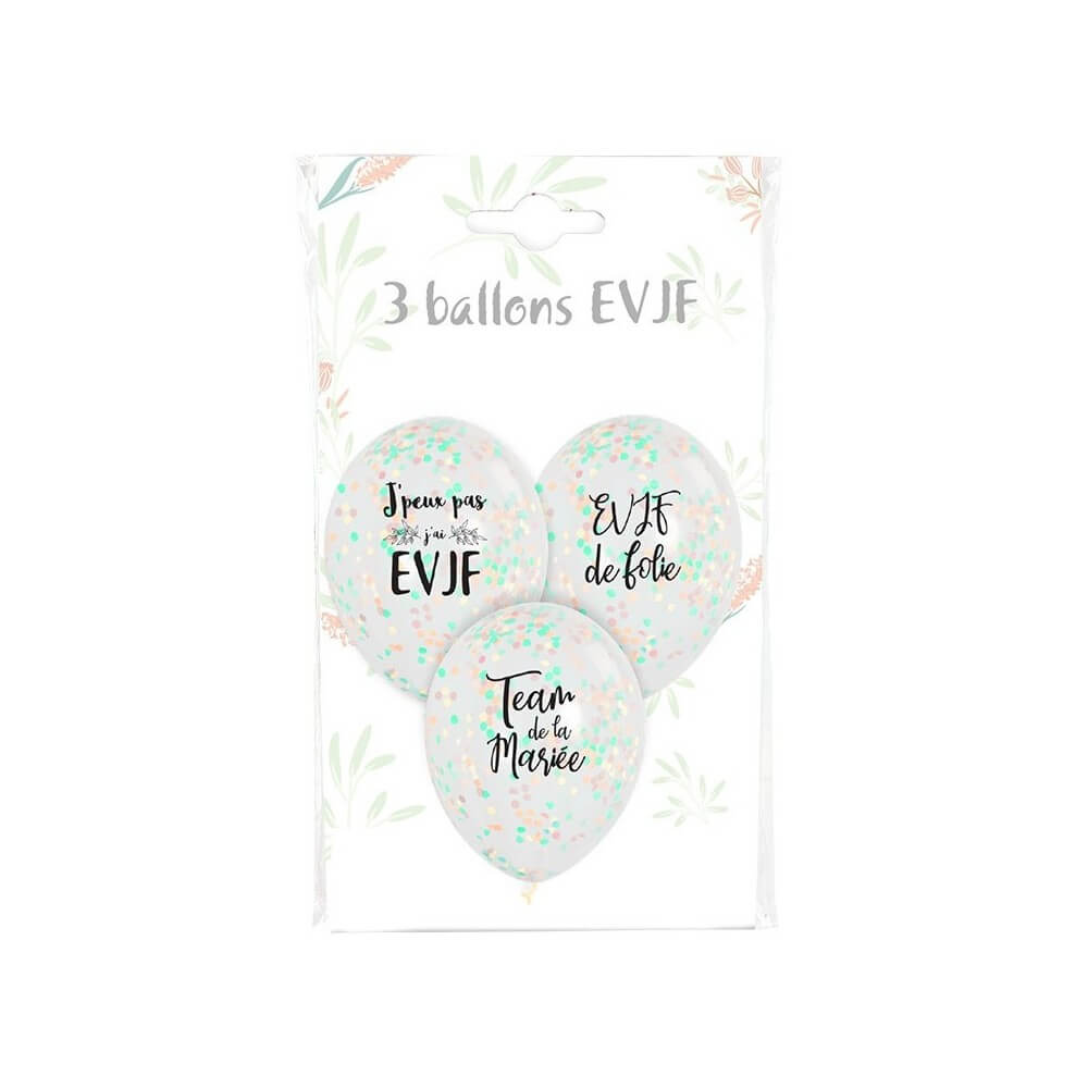 3 Ballons 30 cm Confettis Imprimés EVJF - 36485 - Ballons Latex à Confettis