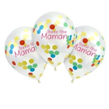 3 Ballons Transparents Confettis MULTI “Bonne Fête Maman” – Fiesta Factory à petit prix