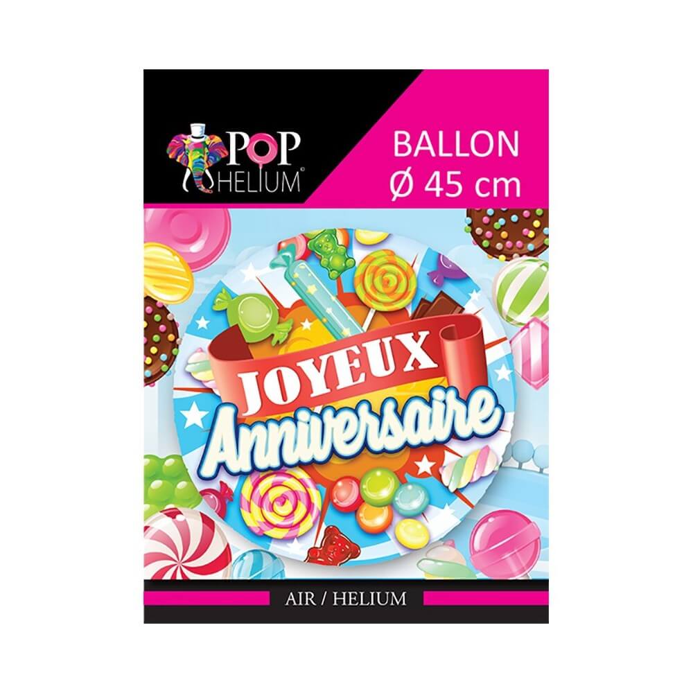 Ballon Foil 45 cm Joyeux Anniversaire Bonbon Bleu - 36500-1 - Ballons aluminium