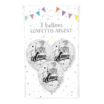 Ballons Transparente Bonne Année 30 cm Confettis Argent | Fiesta Factory