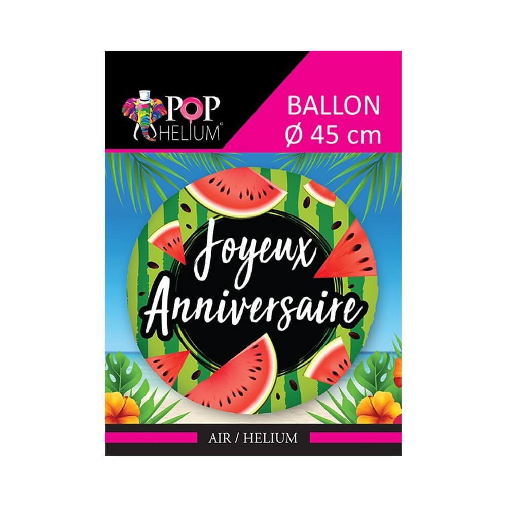 Ballon Foil 45 cm Joyeux Anniversaire Pastèque - 36500-12 - Ballons aluminium