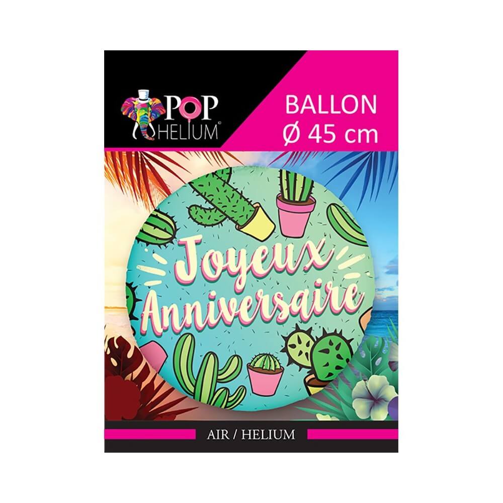 Ballon Foil 45 cm Joyeux Anniversaire Cactus - 36500-15 - Ballons aluminium