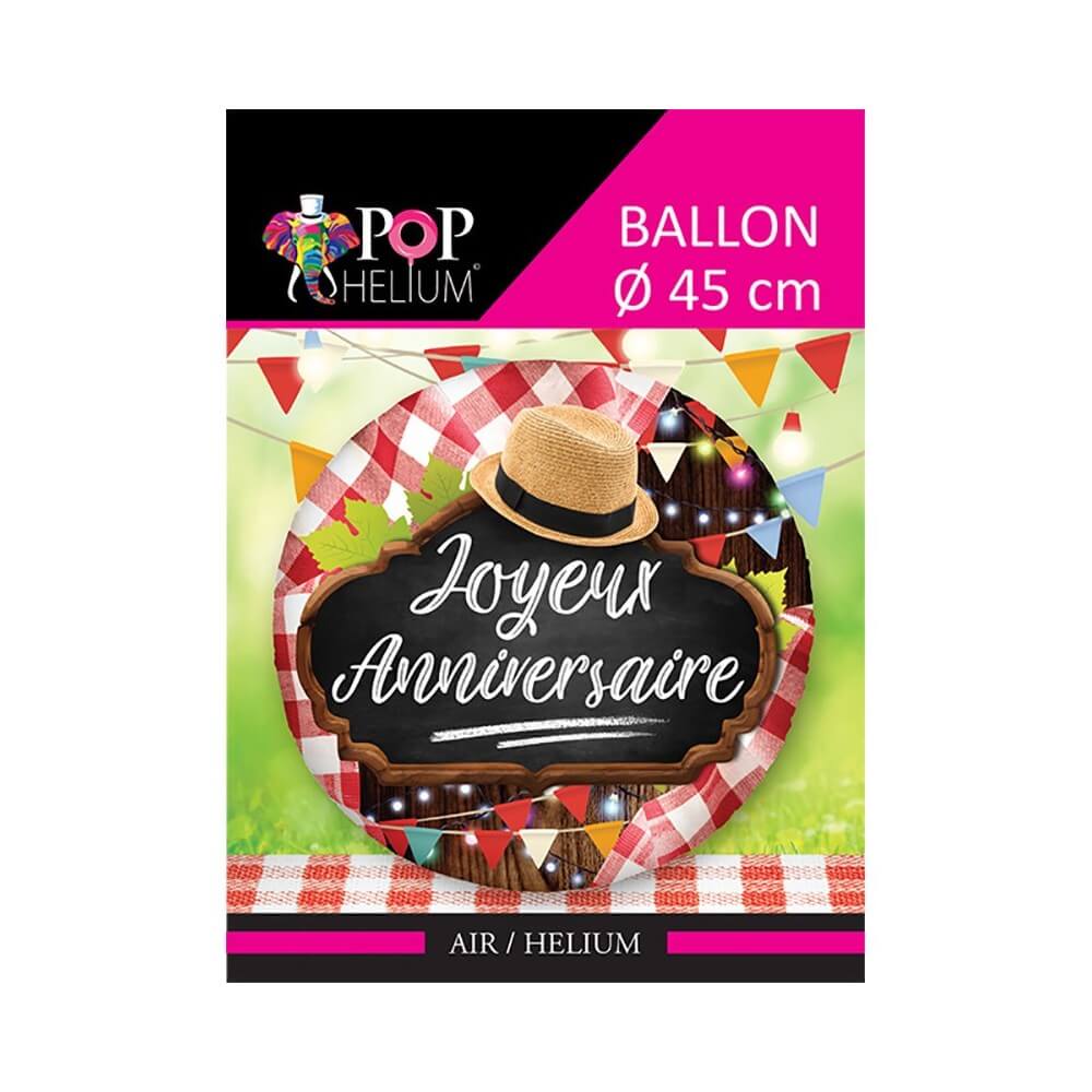 Ballon Foil 45 cm Joyeux Anniversaire Guinguette - 36500-17 - Ballons aluminium