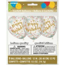 Ballons Happy Birthday 30 cm Transparents Confettis Multicolore | Fiesta Factory