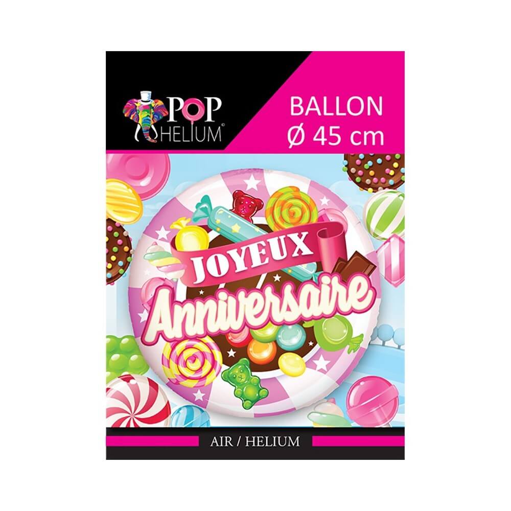 Ballon Foil 45 cm Joyeux Anniversaire Bonbon Rose - 36500-2 - Ballons aluminium