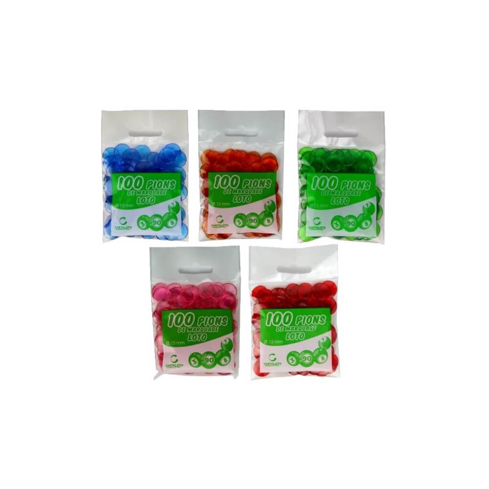 Sachet 100 Pions de Loto Plastique – Couleurs Assorties - 15102 - Matériel de Loto & Accessoires