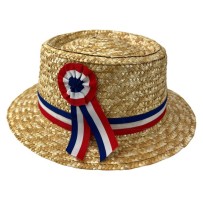 Chapeau Canotier Paille Naturelle FRANCE 28 cm Cocarde pas cher | Fiesta Factory