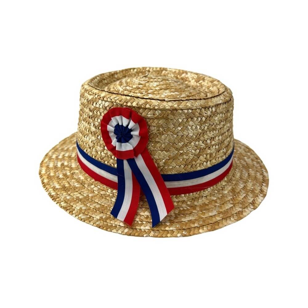 Chapeau Canotier Paille Naturelle FRANCE – Diam. 28 cm + Cocarde - 11904 - Chapeaux