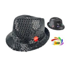 Chapeau Sequin Noir Clignotant – 6 LED (3 Piles LR44 Fournies) - 02330NO - Chapeaux
