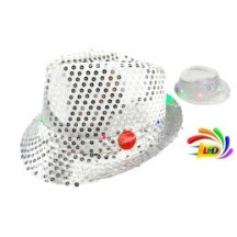 Chapeau Sequin Argent Clignotant – 6 LED (3 Piles LR44 Fournies) - 02330AR - Chapeaux