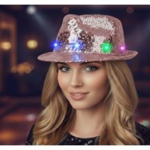Chapeau Sequin Rose Gold Clignotant 6 LED avec Piles LR44 | Fiesta Factory