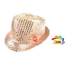 Chapeau Sequin Rose Gold Clignotant 6 LED avec Piles LR44 | Fiesta Factory