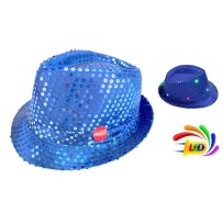 Chapeau Sequin Bleu Clignotant 6 LED avec Piles LR44 pas cher | Fiesta Factory