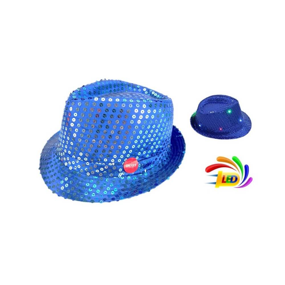 Chapeau Sequin Bleu Clignotant – 6 LED (3 Piles LR44 Fournies) - 02330BR - Chapeaux