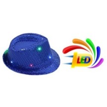 Chapeau Sequin Bleu Clignotant – 6 LED (3 Piles LR44 Fournies) - 02330BR - Chapeaux