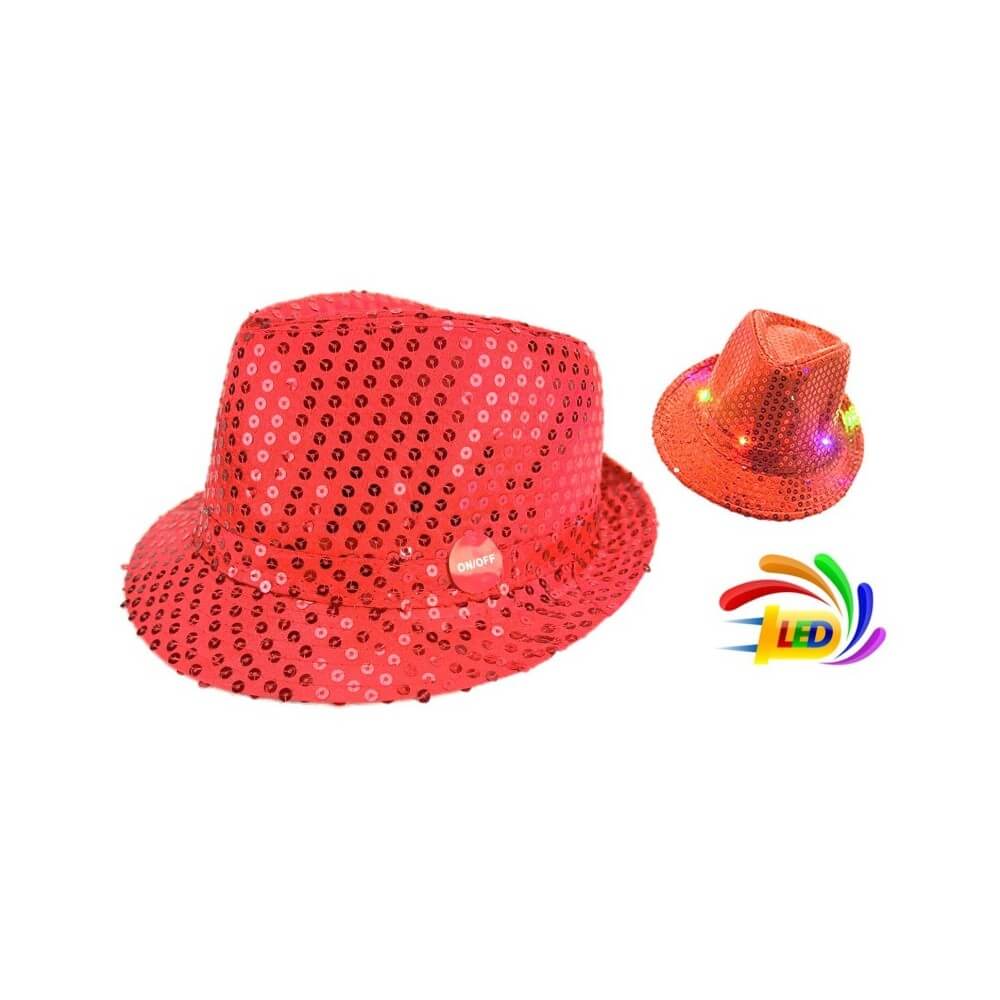 Chapeau Sequin Rouge Clignotant – 6 LED (3 Piles LR44 Fournies) - 02330RG - Chapeaux
