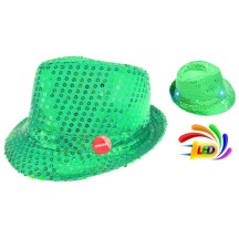 Chapeau Sequin Vert Clignotant 6 LED avec Piles LR44 pas cher | Fiesta Factory