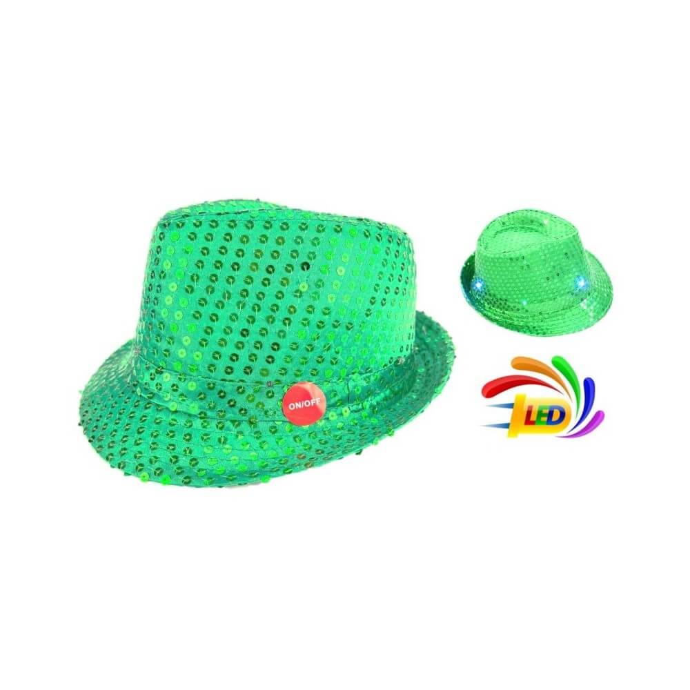 Chapeau Sequin Vert Clignotant – 6 LED (3 Piles LR44 Fournies) - 02330VO - Chapeaux
