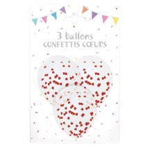 3 Ballons Transparente Confettis Cœur - 36420CORG - Ballons Latex à Confettis