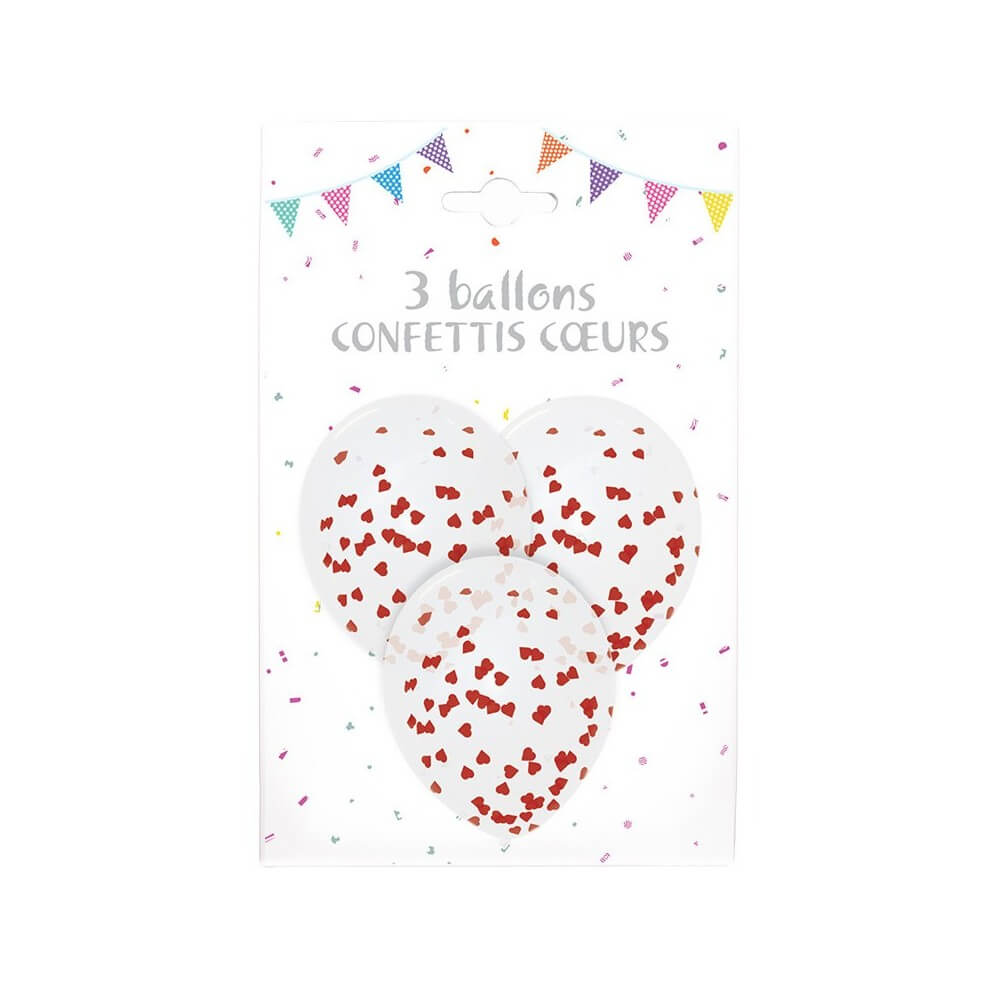 3 Ballons Transparente Confettis Cœur - 36420CORG - Ballons Latex à Confettis