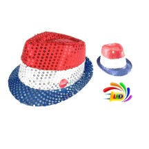 Chapeau Sequins LED Bleu Blanc Rouge Clignotant Pas Cher | Fiesta Factory