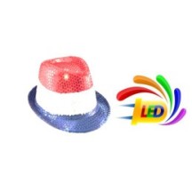 Chapeau Sequins LED Bleu Blanc Rouge Clignotant – Piles Incluses - 02330BBR - Chapeaux