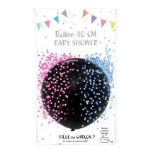 Ballon Noir Latex 40 cm + Confettis Roses et Bleus - 36454 - Ballons Latex à Confettis