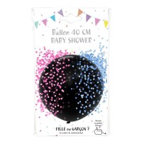 Ballon Noir 40 cm Gender Reveal + Confettis Roses Bleus | Fiesta Factory