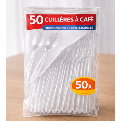 50 Cuillères à café transparentes réutilisables - 143331 - Couverts