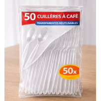 50 Cuillères à café transparentes réutilisables - 143331 - Couverts