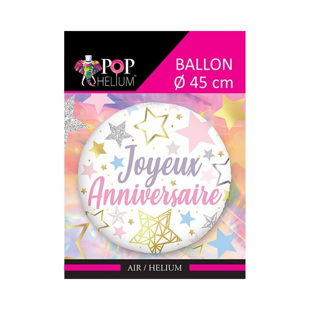 Ballon Foil 45 cm Joyeux Anniversaire Étoiles - 36500-6 - Ballons aluminium