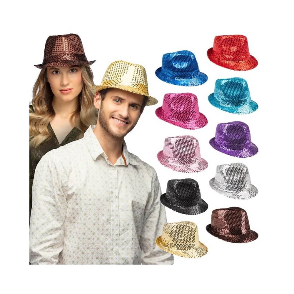 Chapeau Popstar Paillettes – 10 Couleurs Assorties (Prix Unitaire) - B01323 - Chapeaux