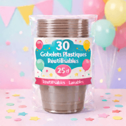 30 Gobelets taupe 25 cl réutilisables - 142740 - Gobelets