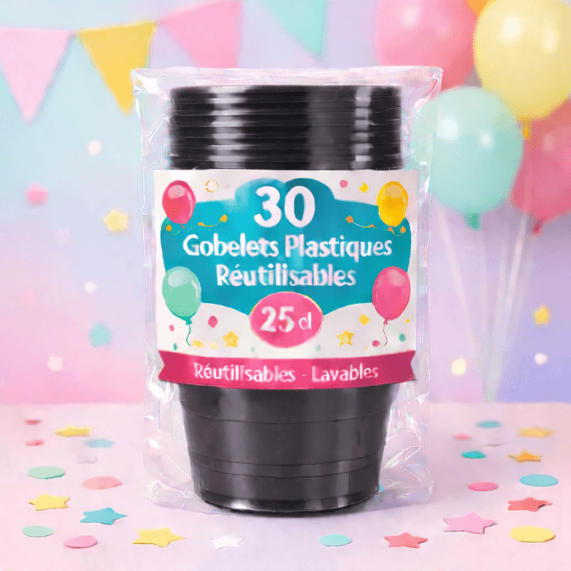 30 Gobelets noir 25 cl réutilisables - 142742 - Gobelets