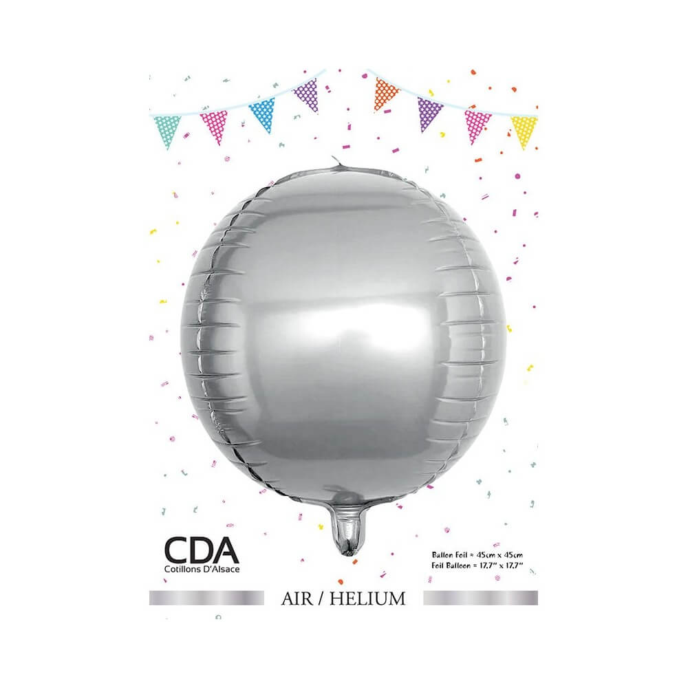 Ballon Foil Sphère 3D Argent 45 cm - 36768 - Ballons aluminium