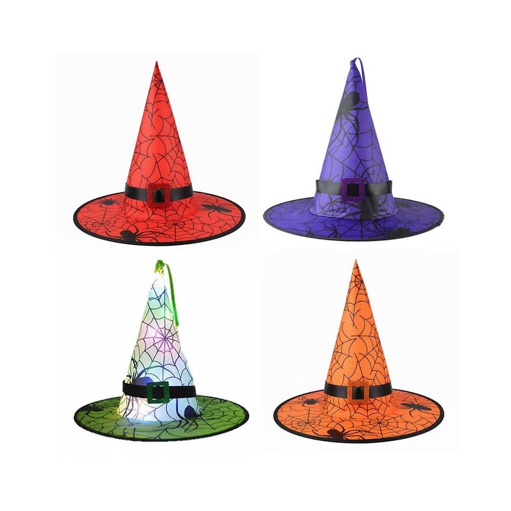 Chapeau sorcière WEB LED 3 fonctions 4 coloris assortis - 27745 - Chapeaux