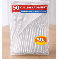 50 Cuillères à dessert transparentes réutilisables - 143330 - Couverts