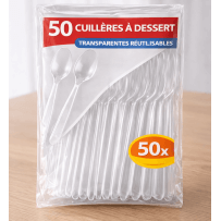 50 Cuillères à dessert transparentes réutilisables - 143330 - Couverts